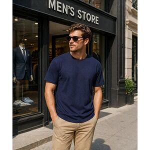 Gildan Heavy Cotton Mens T-Shirt Navy Blue Crew Neck Short Sleeve Size‎ Large